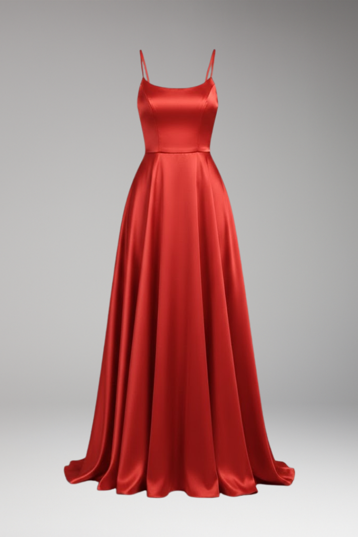 Women's U-Neck Spaghetti Strap Evening Dress - 
Fashinoza