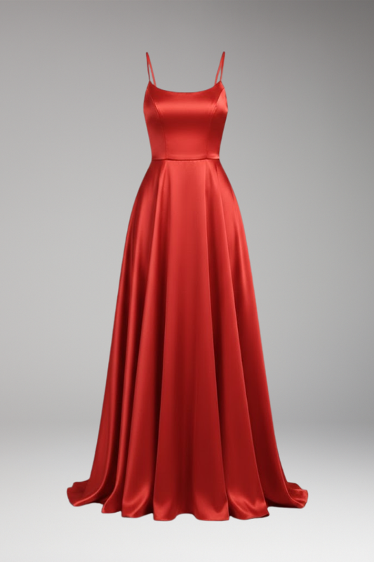 Women's U-Neck Spaghetti Strap Evening Dress - 
Fashinoza