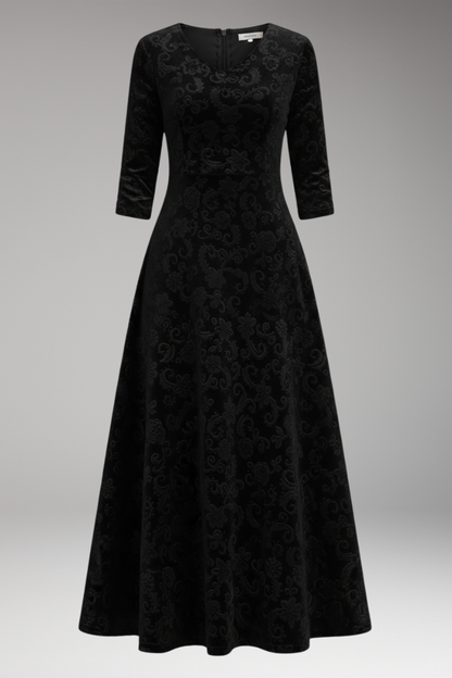 Women's Velvet Flared Dress Figure-Flattering Cut - 
Fashinoza