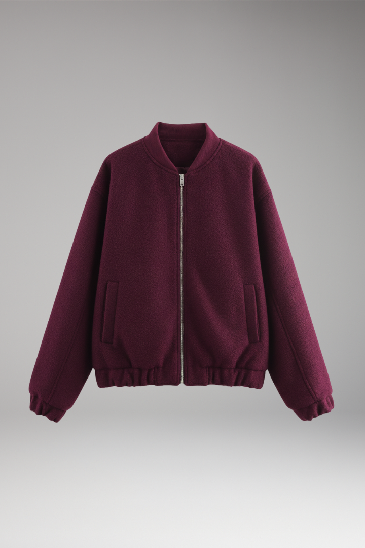 Women's Fleece Bomber Jacket Elastic Cuffs Side Pockets - 
Fashinoza