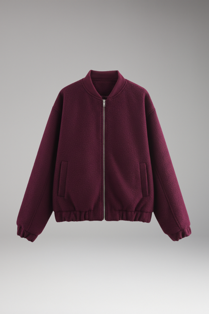 Women's Fleece Bomber Jacket Elastic Cuffs Side Pockets - 
Fashinoza