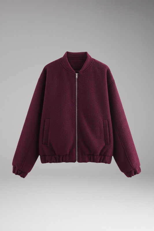 Women's Fleece Bomber Jacket Elastic Cuffs Side Pockets - 
Fashinoza