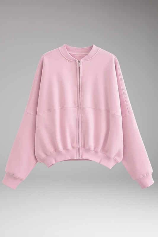 Women's Fleece Bomber Jacket Front Zipper - 
Fashinoza