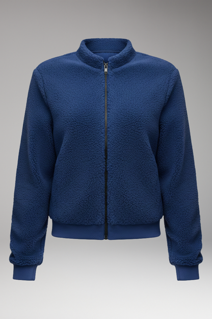 Women's Fleece Bomber Jacket Elastic Cuffs - 
Fashinoza