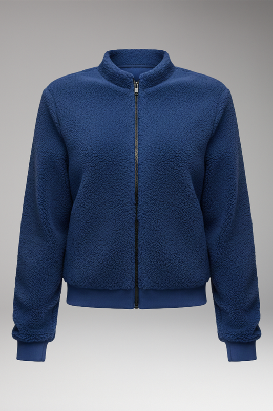 Women's Fleece Bomber Jacket Elastic Cuffs - 
Fashinoza
