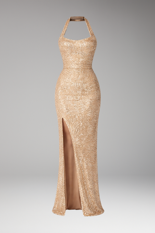 Women's Sequin Maxi Dress High Slit Floor Length - 
Fashinoza