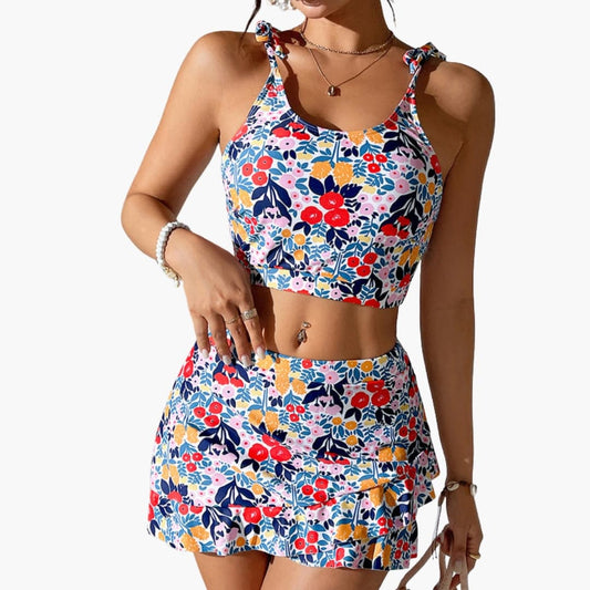 Women's Floral Crop And Ruffle Skirt Set - Fashinoza