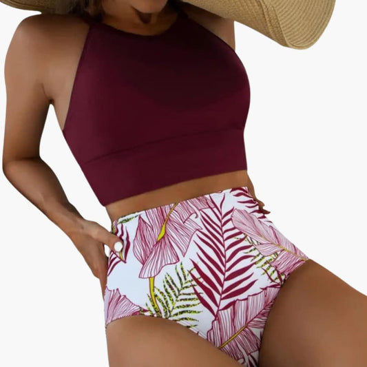 Women's High-Waisted Floral Bikini Adjustable Straps - Fashinoza