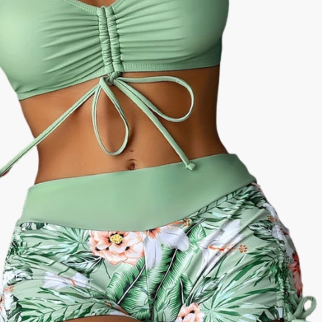 Women's High-Waisted Floral Bikini Set Scoop Neck