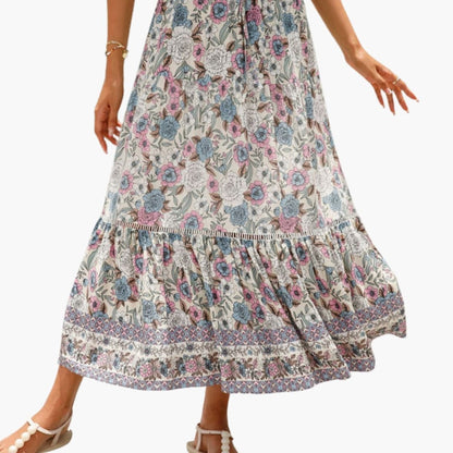 Women's Floral Midi Skirt Elastic Waist - Fashinoza