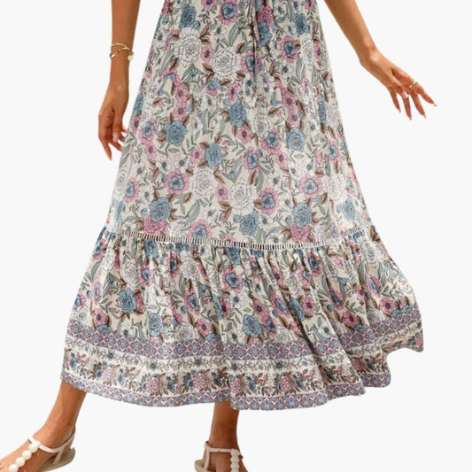 Women's Floral Midi Skirt Elastic Waist - Fashinoza