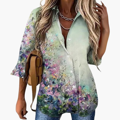 Women's Floral Blouse 3/4 Sleeve Woven