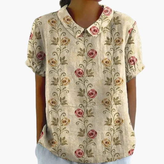 Women's Floral Blouse Short Sleeve Blend - Fashinoza