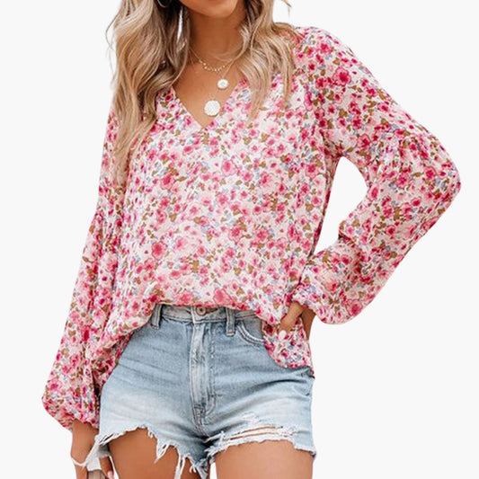 Women's Short Sleeve Floral Blouse - Fashinoza