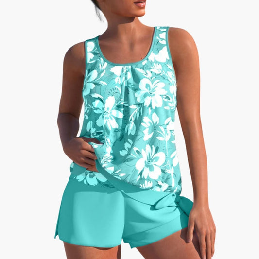 Women's Floral Tankini Swimsuit Adjustable Straps - Fashinoza