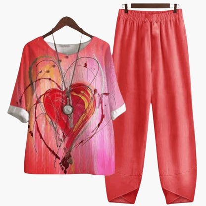 Women's Floral Two Piece Short Sleeve Straight Leg Pants