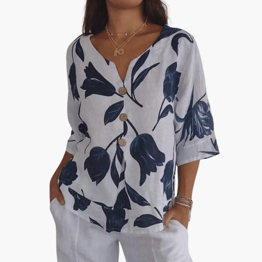 Women's Short Sleeve Floral Blouse Woven - Fashinoza