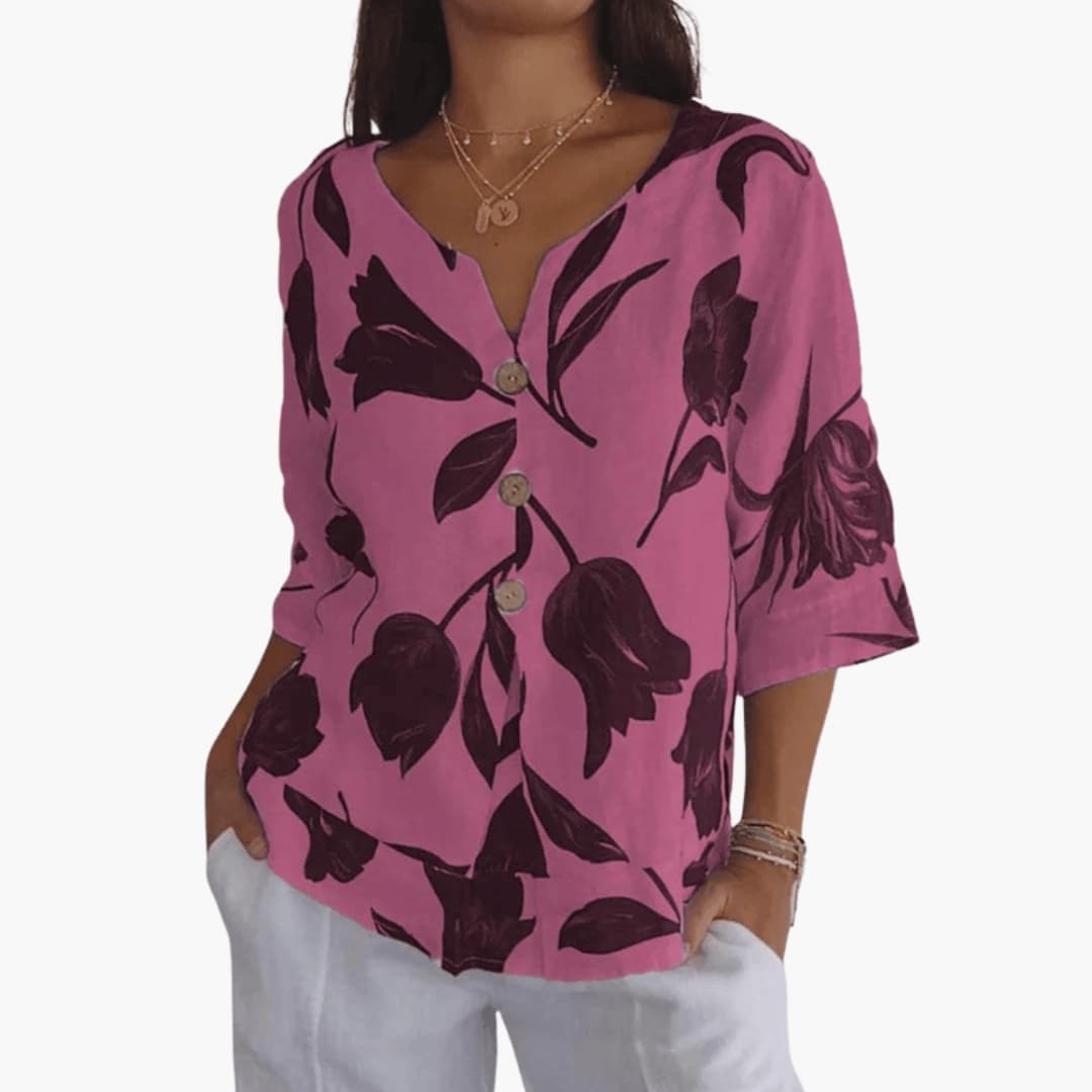 Women's Short Sleeve Floral Blouse Woven