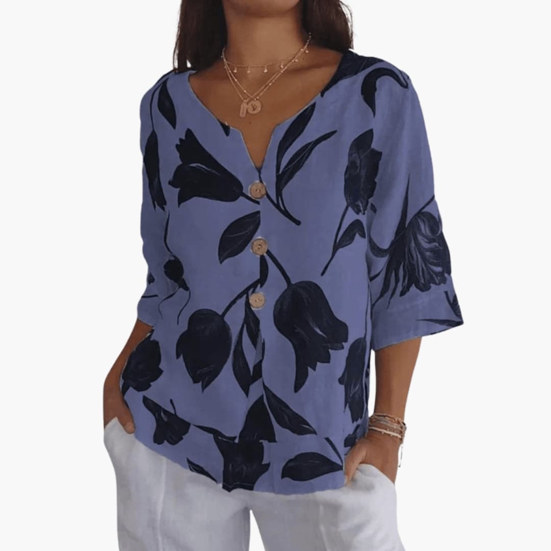 Women's Short Sleeve Floral Blouse Woven
