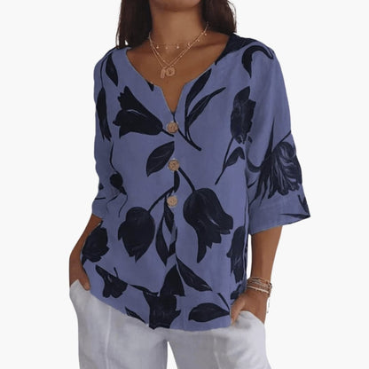Women's Short Sleeve Floral Blouse Woven