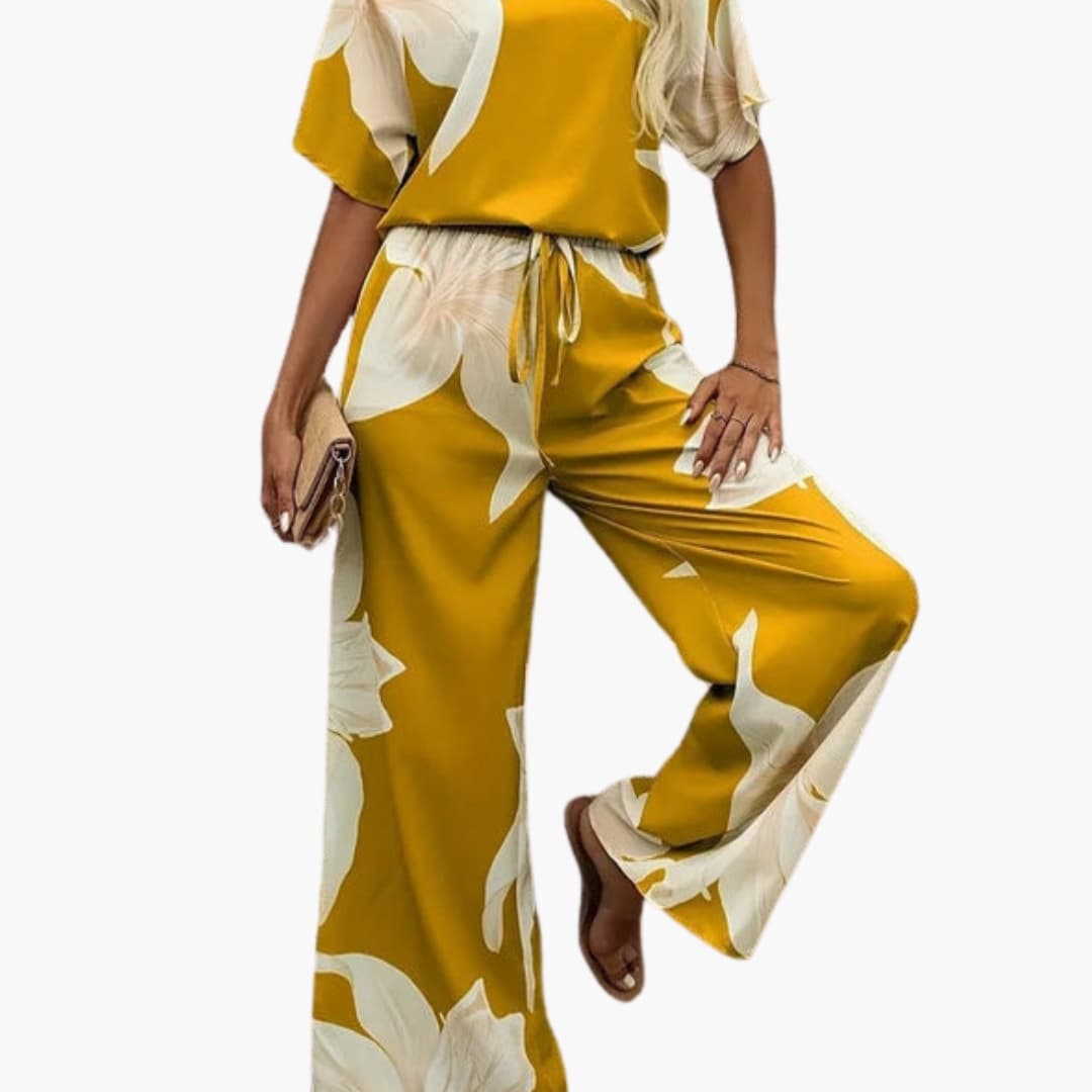 Women's Floral Two-Piece V-Neck And Wide Leg Pants Set