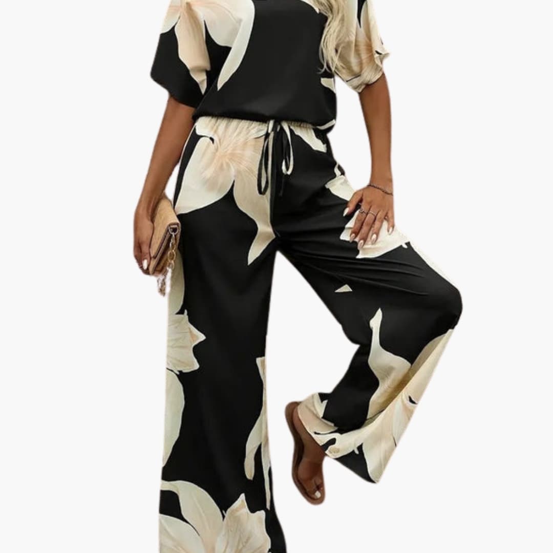 Women's Floral Two-Piece V-Neck And Wide Leg Pants Set