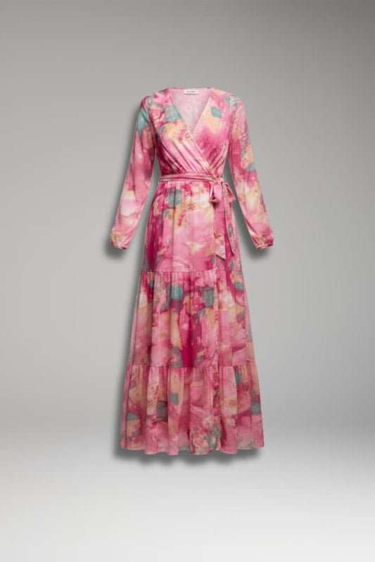 Women's Maxi Dress Wrap Neckline Tie Waist - 
Fashinoza
