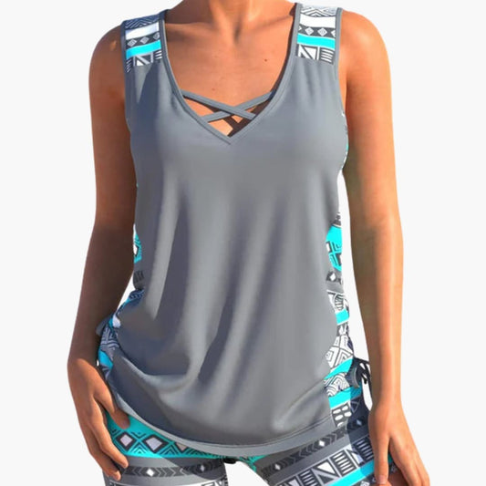Women's Geometric Print Tankini Swimsuit Set - Fashinoza