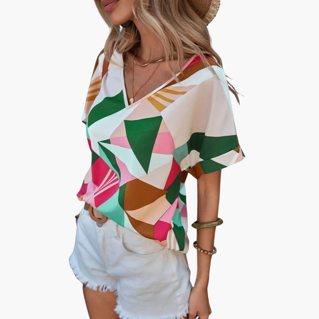 Women's Short Sleeve V-Neck T-Shirt Geometric Print