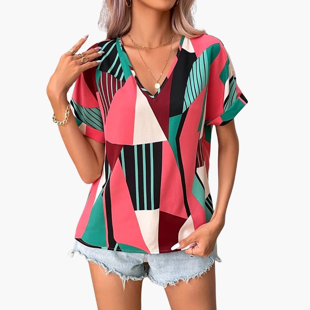 Women's Short Sleeve V-Neck T-Shirt Geometric Print