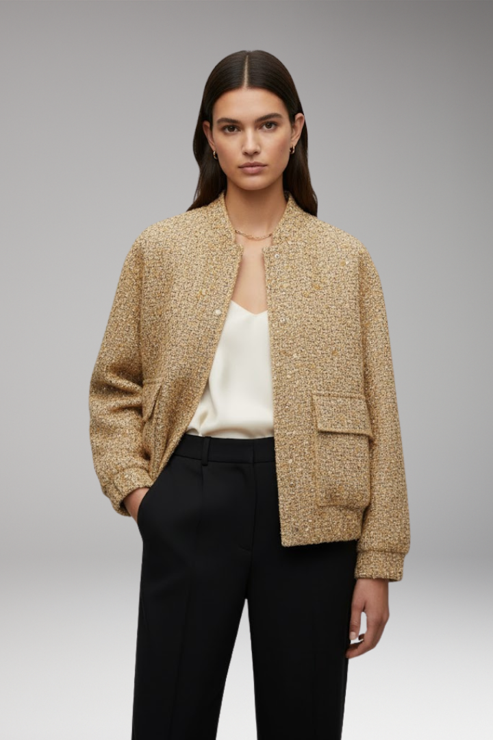 Women's Sequin Bomber Jacket Glitter Zipper