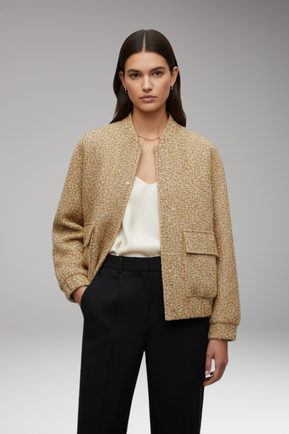 Women's Sequin Bomber Jacket Glitter Zipper