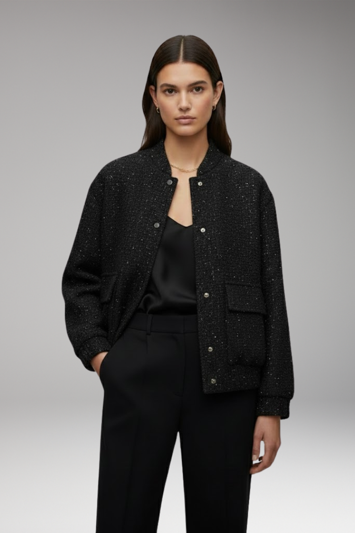 Women's Sequin Bomber Jacket Glitter Zipper