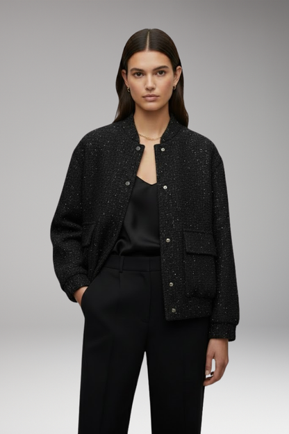 Women's Sequin Bomber Jacket Glitter Zipper