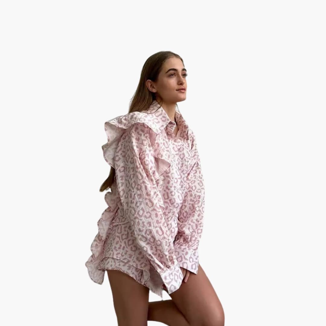 Women's Heart Print Two Piece And Shorts Set