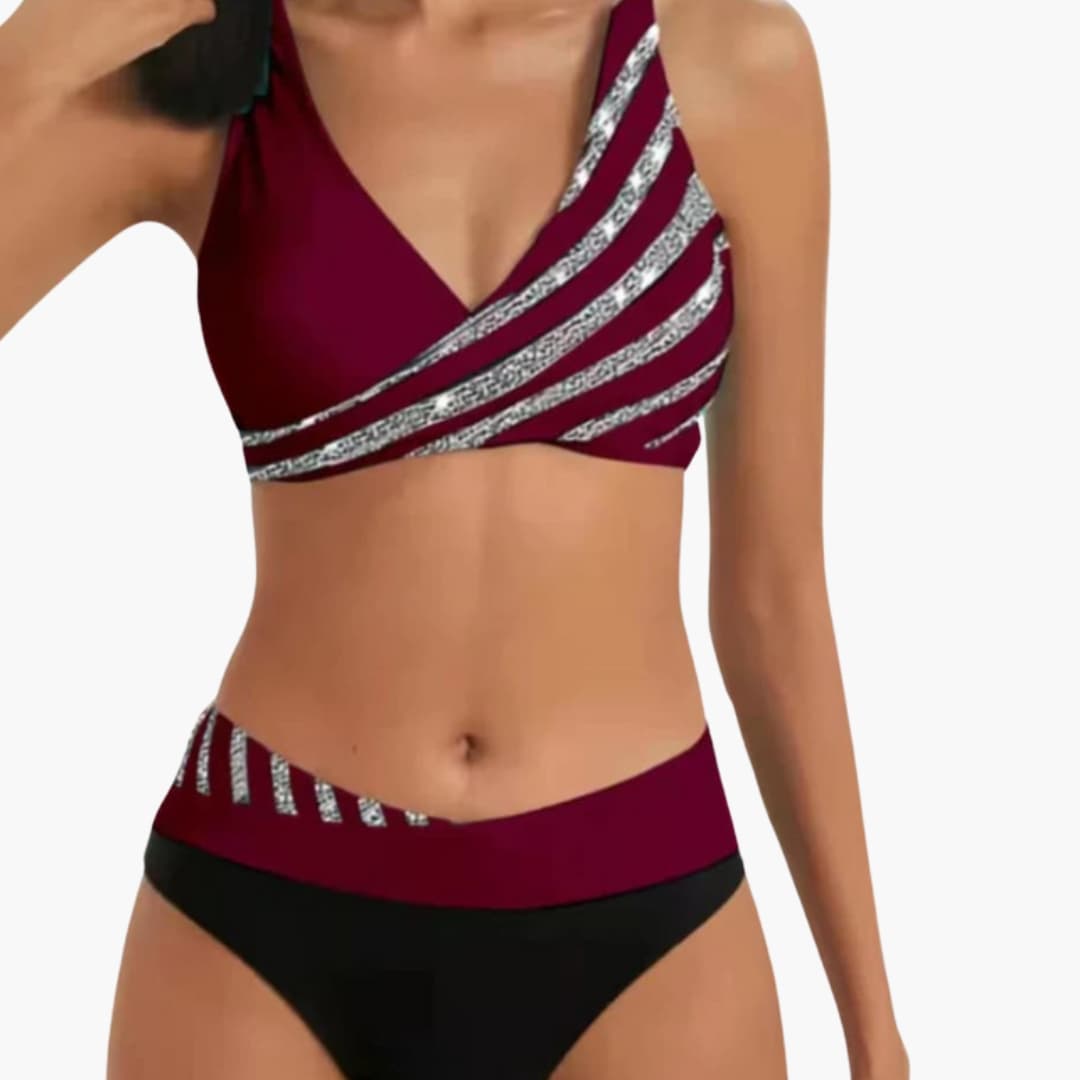 Women's Glitter Stripe High Waisted Bikini Set