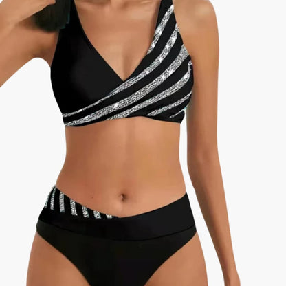 Women's Glitter Stripe High Waisted Bikini Set