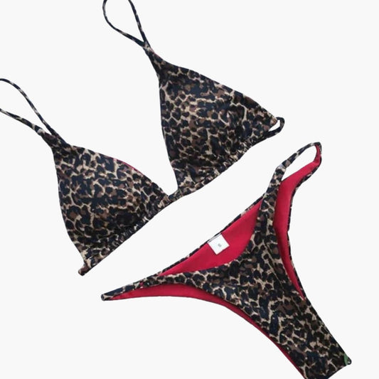 Women's High Waisted Leopard Bikini Set - Fashinoza