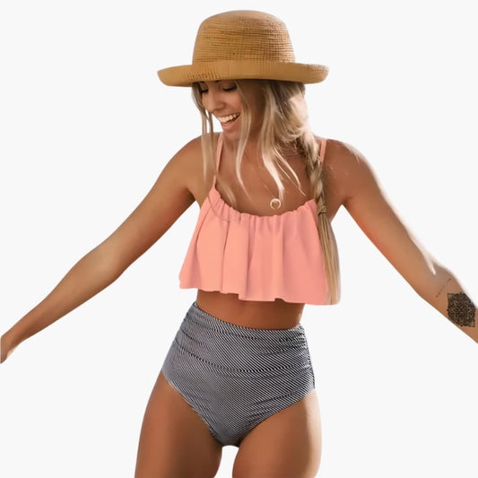Women's High Waisted Ruffle Bikini Adjustable Straps - Fashinoza