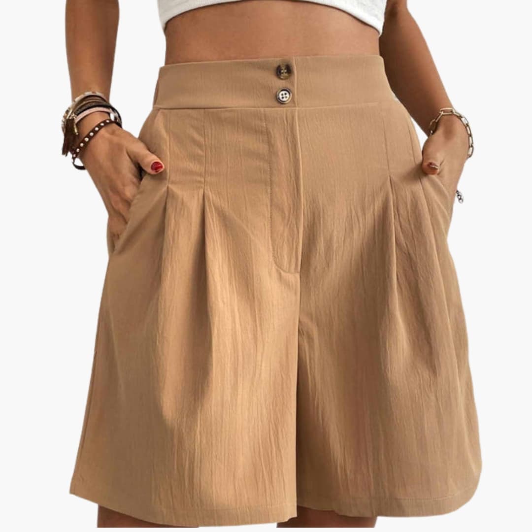 Women's Wide Leg Shorts High-Rise Cotton Side Pockets - Fashinoza