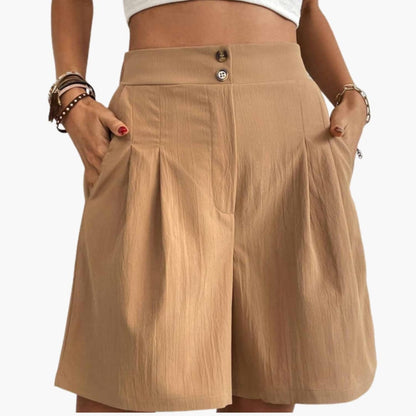 Women's Wide Leg Shorts High-Rise Cotton Side Pockets - Fashinoza