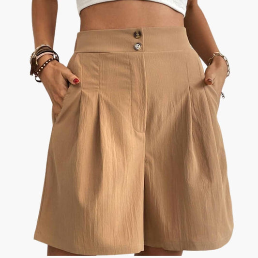 Women's Wide Leg Shorts High-Rise Cotton Side Pockets - Fashinoza
