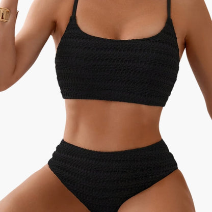 Women's High Waisted Textured Bikini Set - Fashinoza
