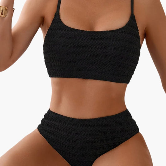 Women's High Waisted Textured Bikini Set - Fashinoza