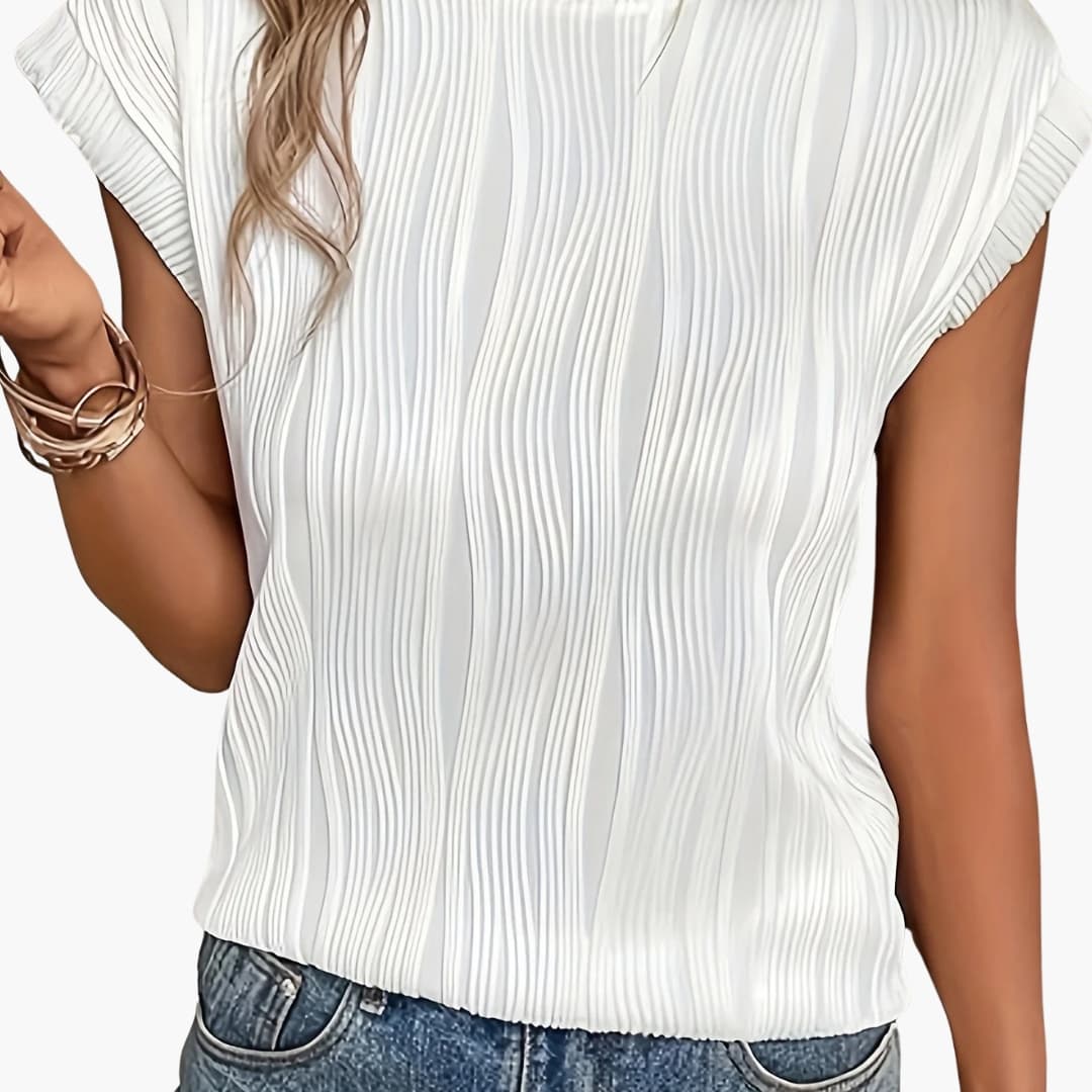 Women's Pleated Short Sleeve T-Shirt Crew Neck