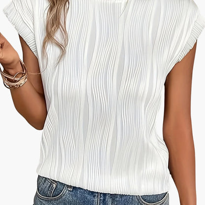 Women's Pleated Short Sleeve T-Shirt Crew Neck