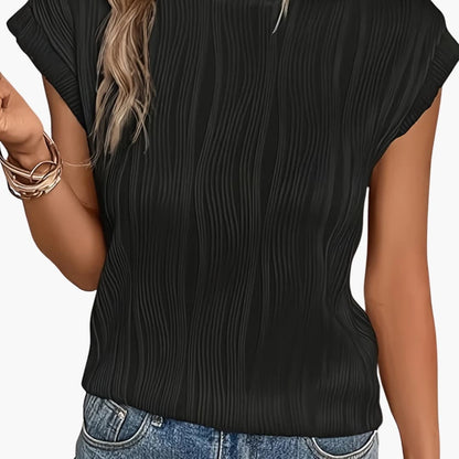 Women's Pleated Short Sleeve T-Shirt Crew Neck