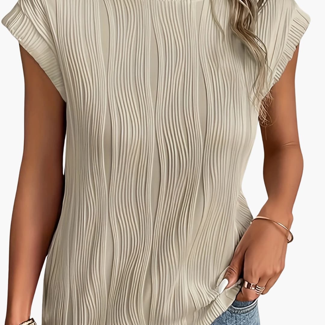 Women's Pleated Short Sleeve T-Shirt Crew Neck