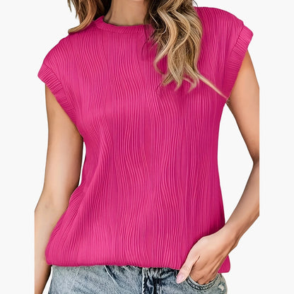 Women's Pleated Short Sleeve T-Shirt Crew Neck