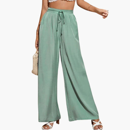 Women's Wide Leg High Waist Pants with Side Pockets - Fashinoza